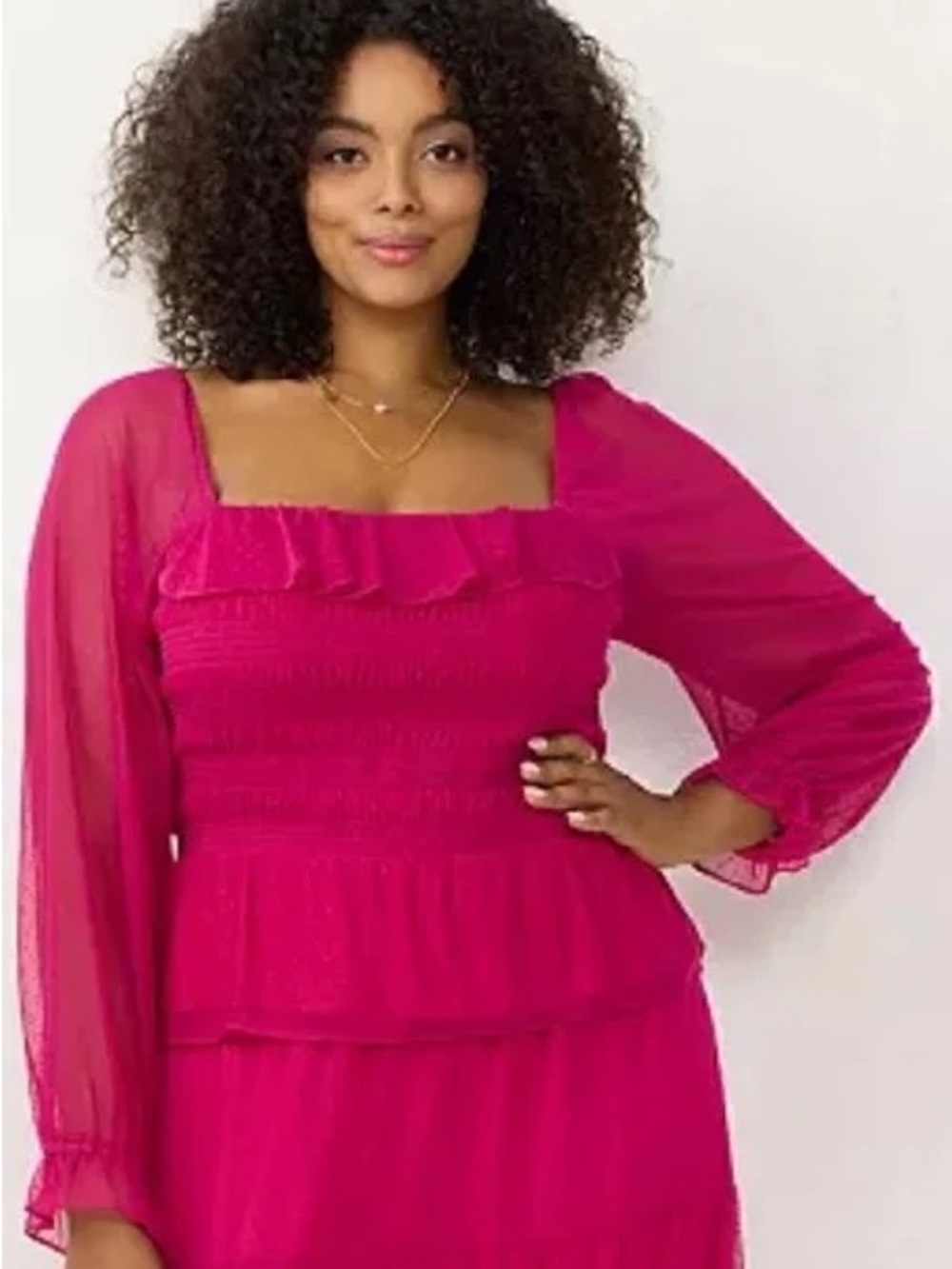 LC Lauren Conrad Fuchsia Smocked Ruffle Top